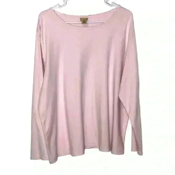 LL Bean womens top 3X Supima Cotton scoop neck long sleeve pink flawed - Picture 1 of 7